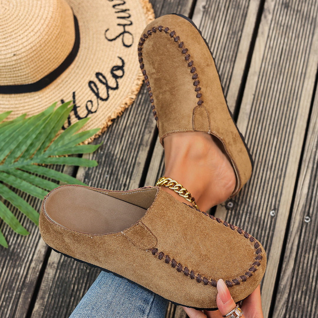 Women's Slip-On Moccasins | with Stitching and Flat Sole