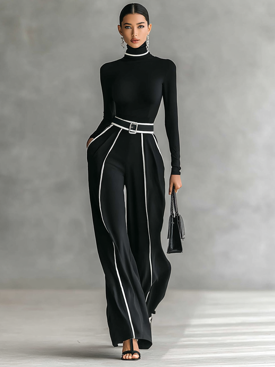 Women's Pants | Wide High-Waisted Pants with a Belt