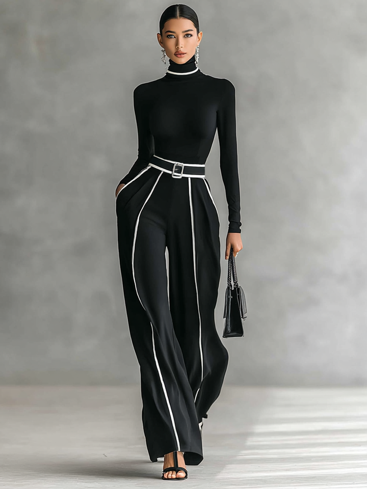 Women's Pants | Wide High-Waisted Pants with a Belt