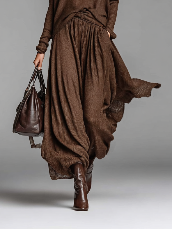 Women’s Sweater and Skirt Set with Round Neckline