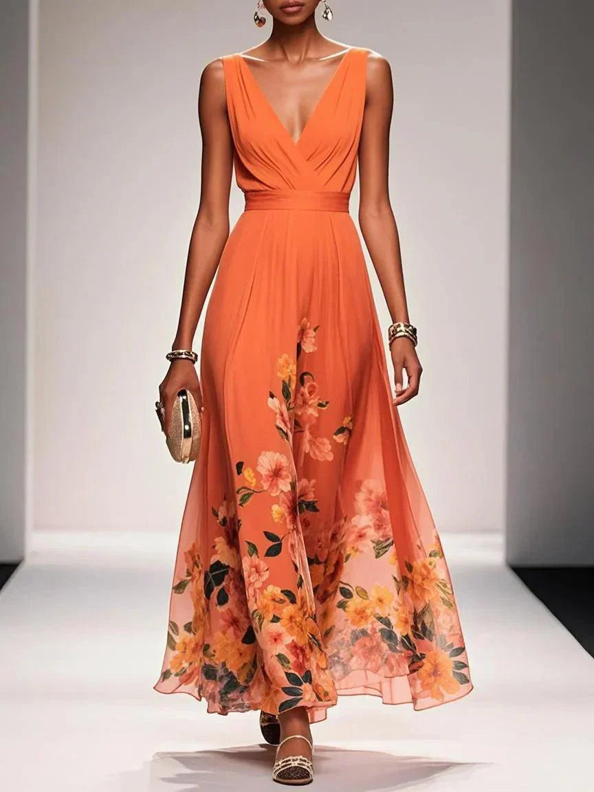 Rose | Light Blue Floral V-Neck Maxi Dress