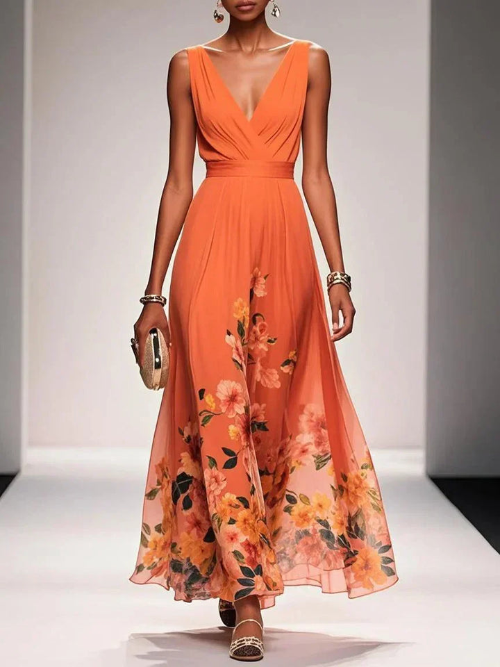 Rose | Light Blue Floral V-Neck Maxi Dress