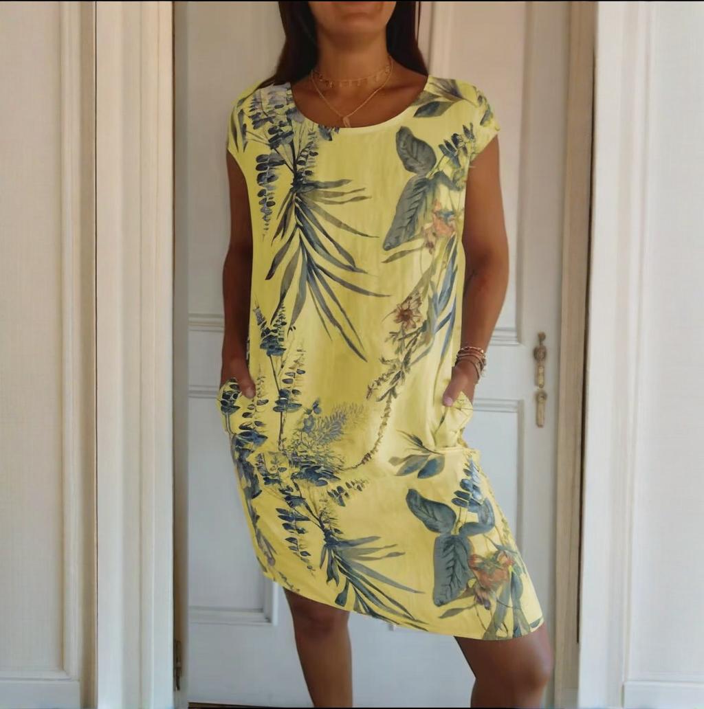 Teres | Round Neck Dress with Botanical Print