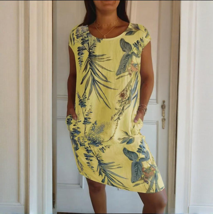Teres | Round Neck Dress with Botanical Print