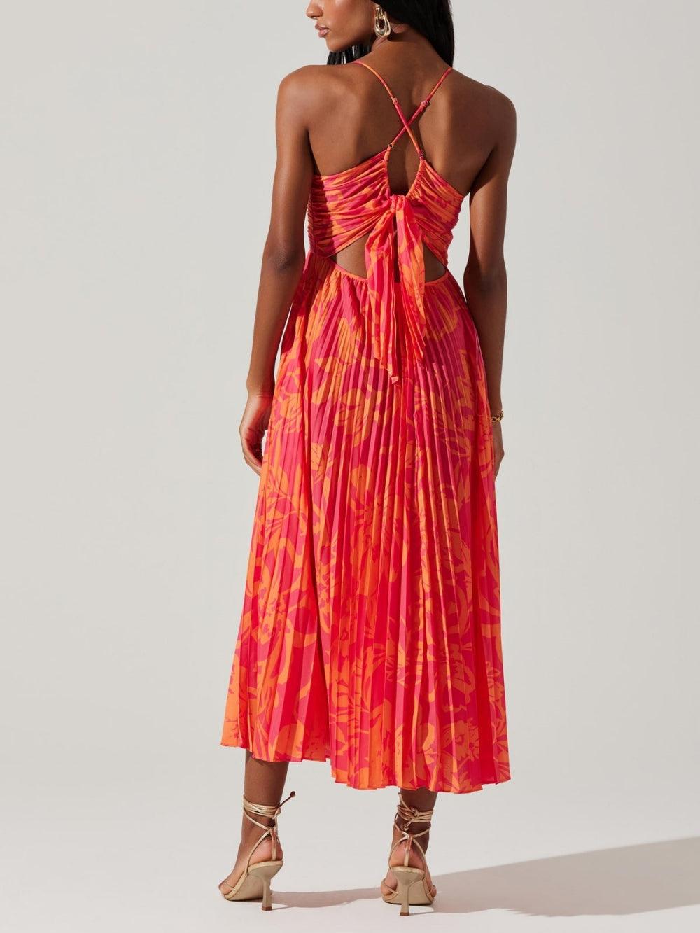 Heather | Coastal Chic Elegant Floral Print Pleats Midi Dress