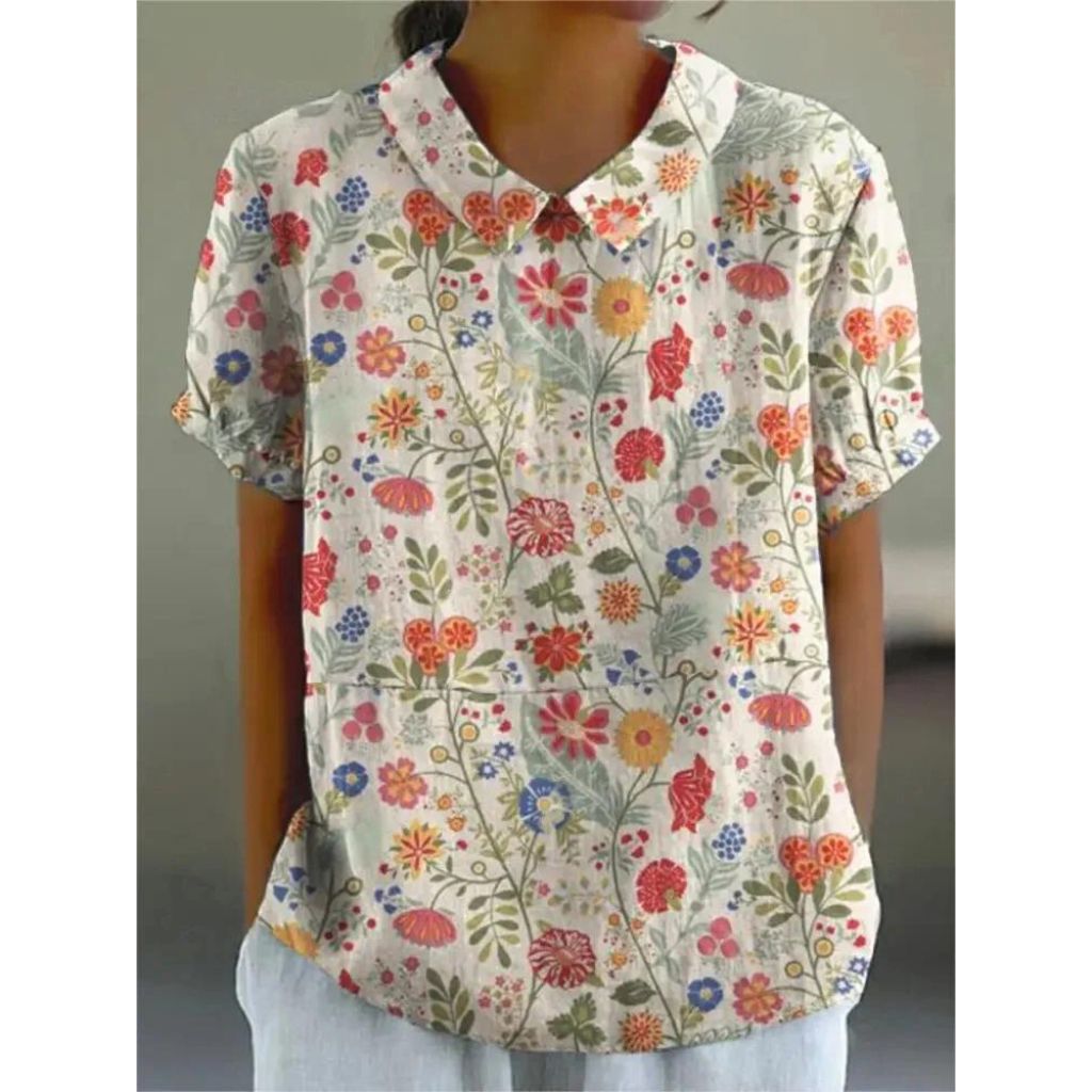 Women’s Vintage Floral Button-Up Blouse