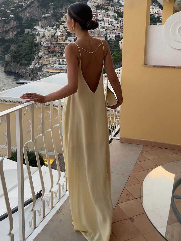 Maxi dress for women with open back and thin straps