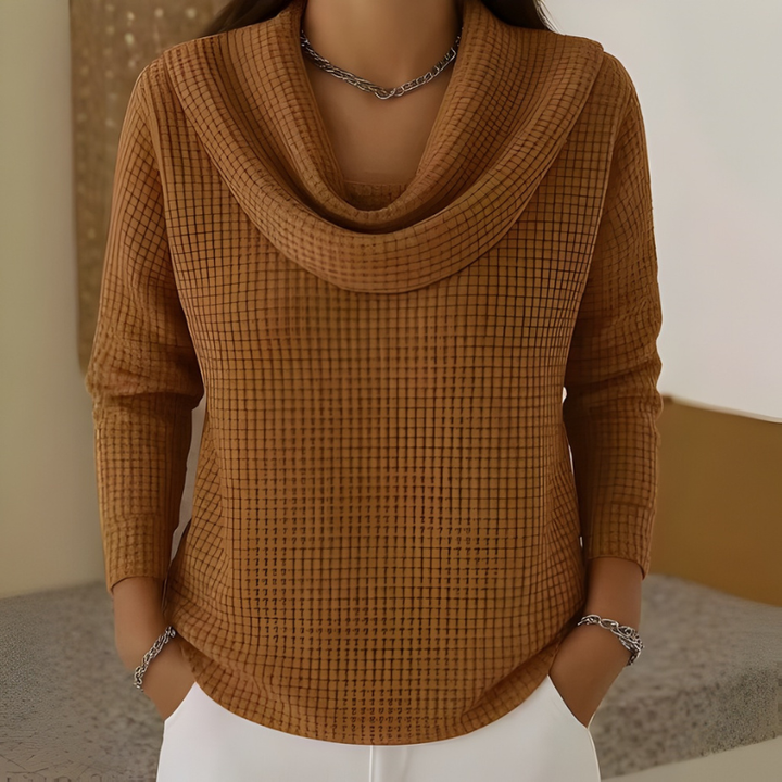 Women's Knit Top with Loose Waterfall Collar
