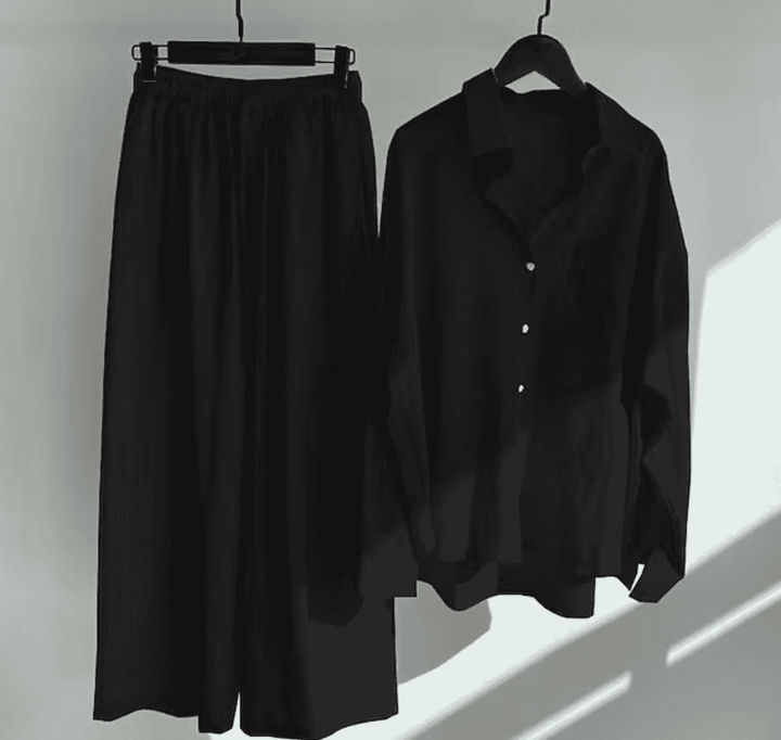 Women’s Relaxed Two-Piece Set with Button-Up Shirt and Wide Leg Pants