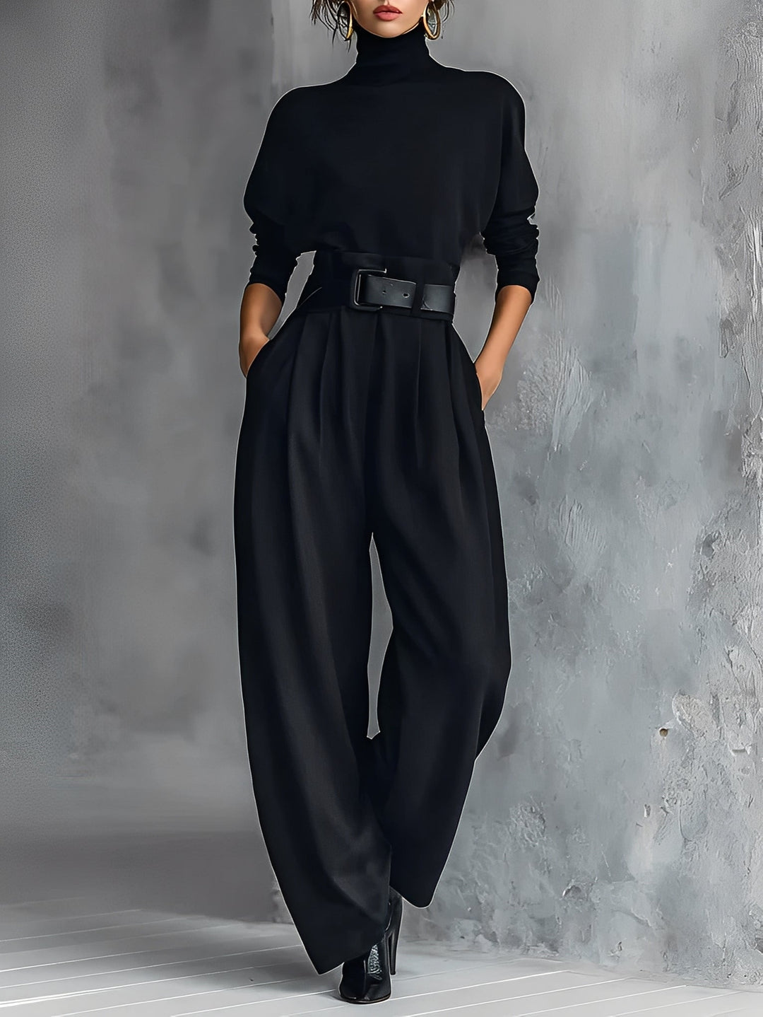 Women's Trousers | Wide High-Waisted Pants with Belt