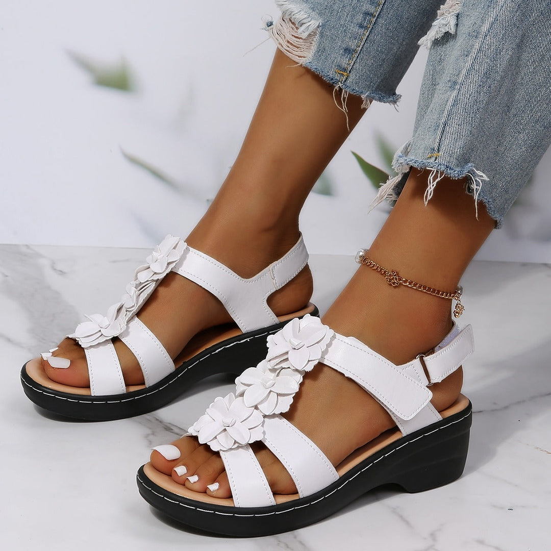 Women’s Wedge Sandals with Floral Strap and Open-Toe Design