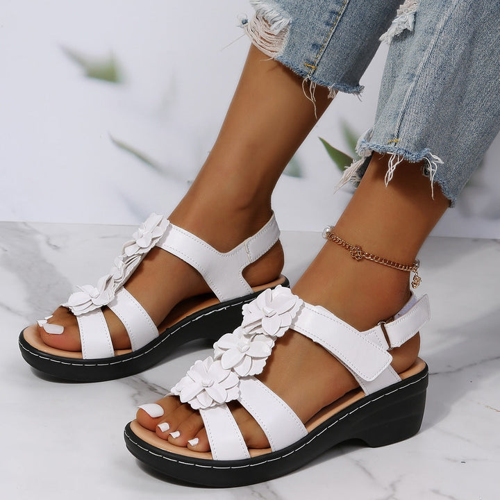 Women’s Wedge Sandals with Floral Strap and Open-Toe Design