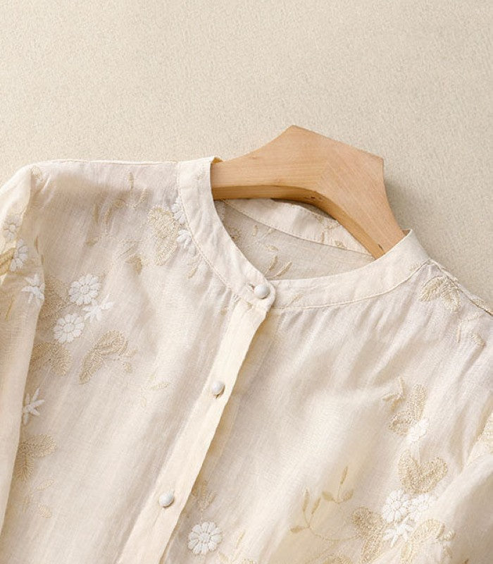 Women's Button-Up Blouse with Embroidered Details