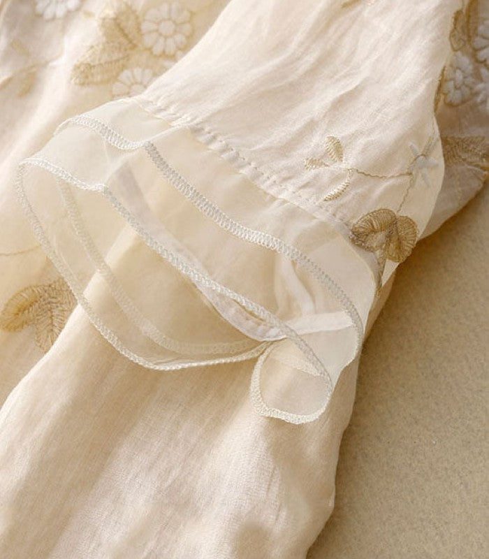 Women's Button-Up Blouse with Embroidered Details