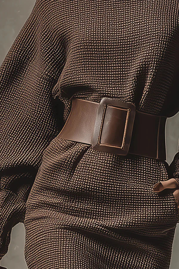 Women's Mini Knit Dress with Wide Belt