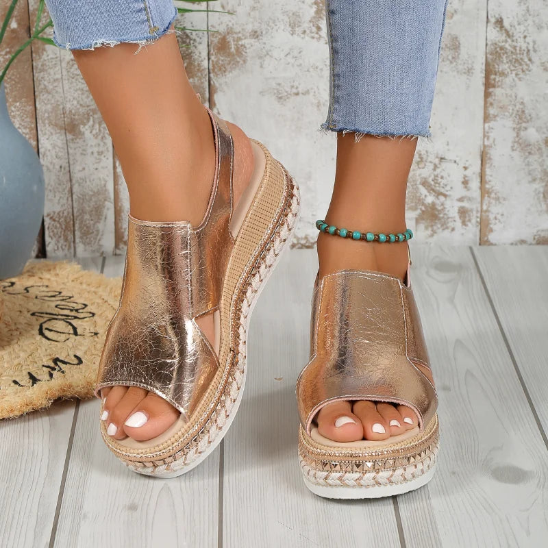 Women's Platform Sandals with Open Toes and Buckle Strap