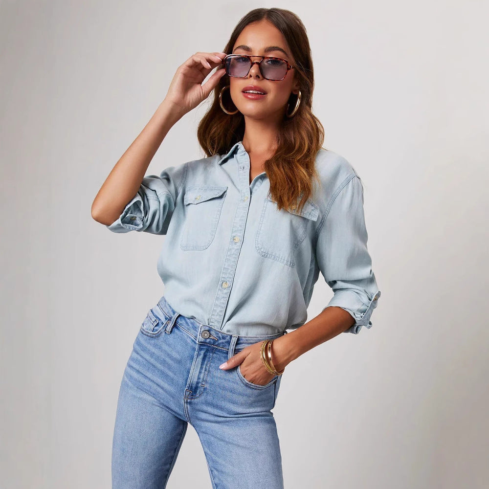 Women’s Denim Shirt with Chest Pockets – Casual Style and Relaxed Comfort