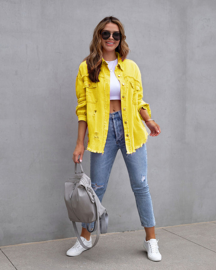 Women's Oversized Denim Jacket – Trendy Transitional Jacket with Distressed Look