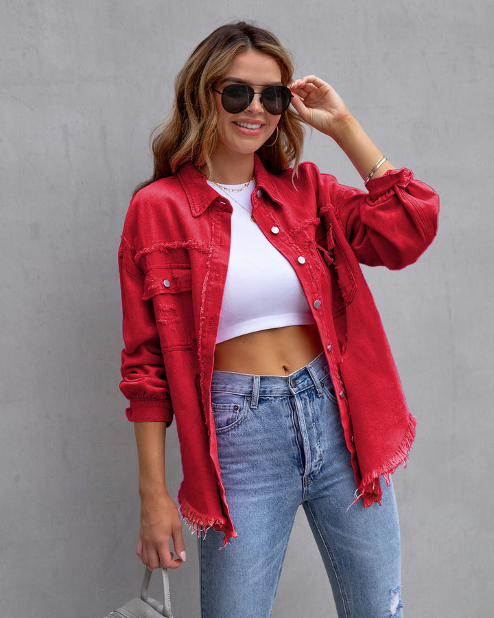 Women's Oversized Denim Jacket – Trendy Transitional Jacket with Distressed Look