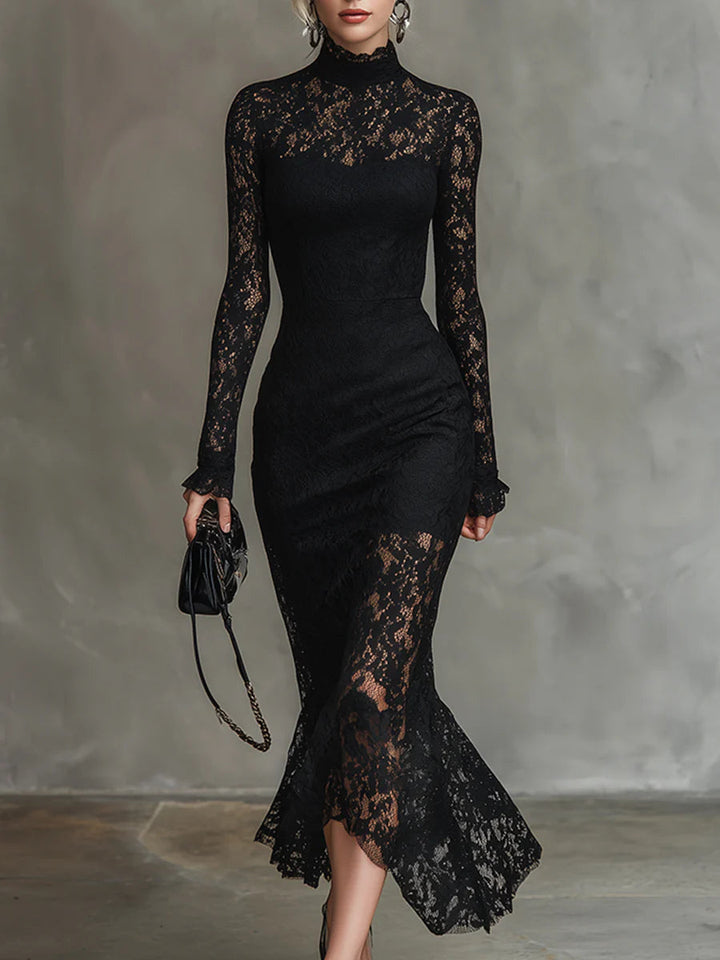 Elwira | Elegant Black Maxi Dress with Lace