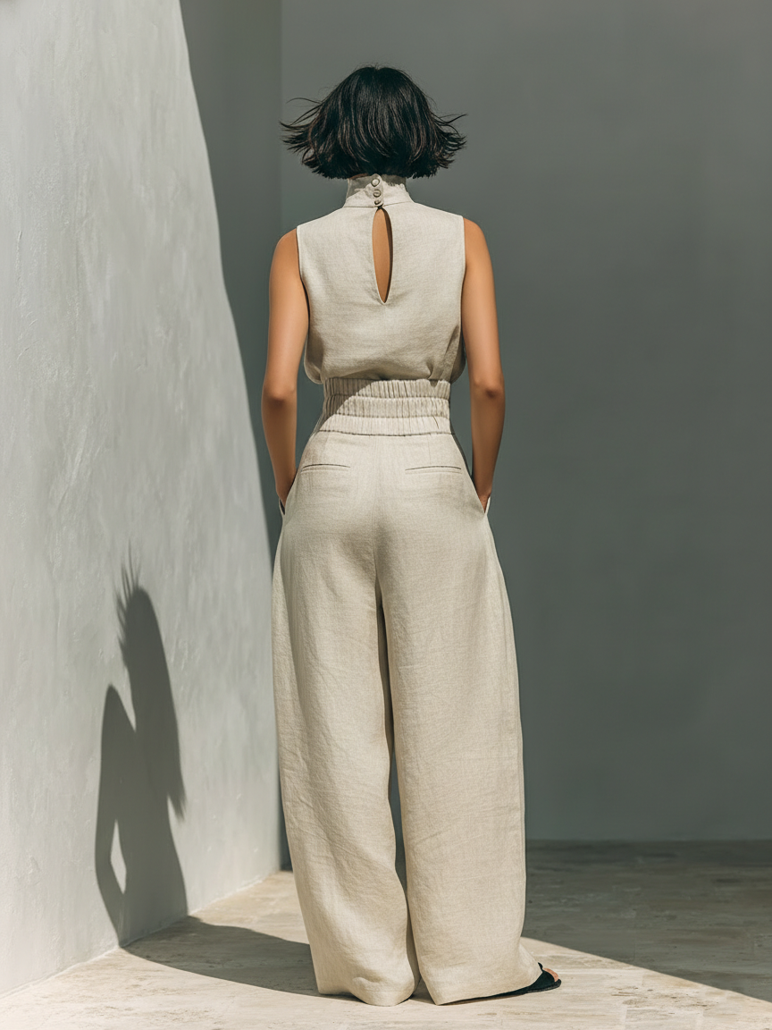 Maria - Set with a top and wide pants in a minimalist style for women