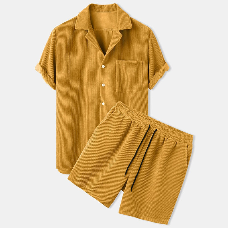 Ribbed Men’s Set – Shirt & Shorts, Breezy Comfort