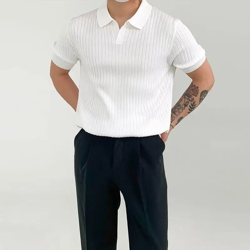 Classic Polo Shirt with Textured Pattern and Modern Cut White