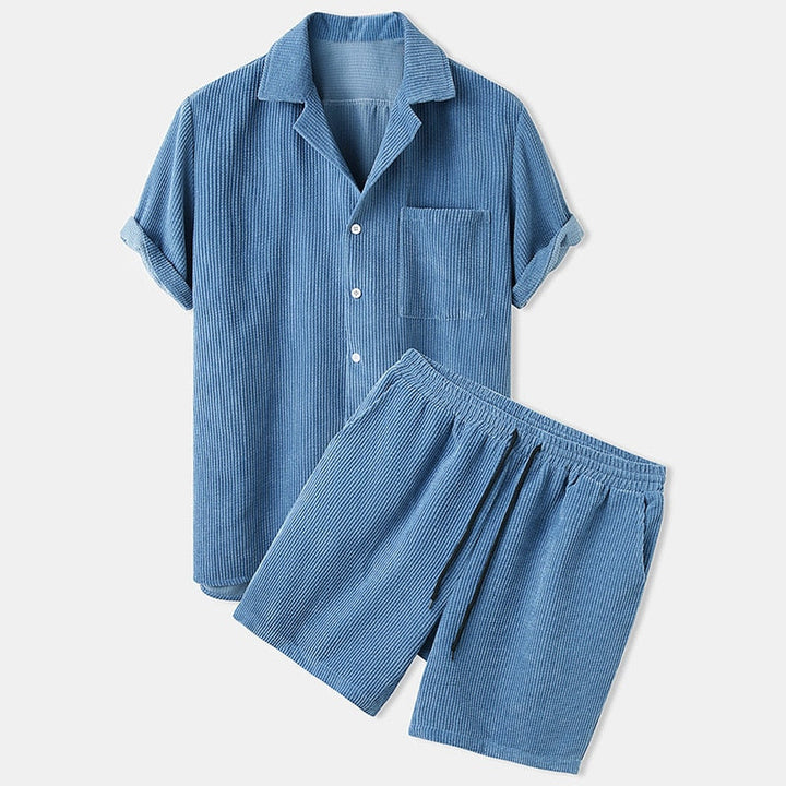 Ribbed Men’s Set – Shirt & Shorts, Breezy Comfort