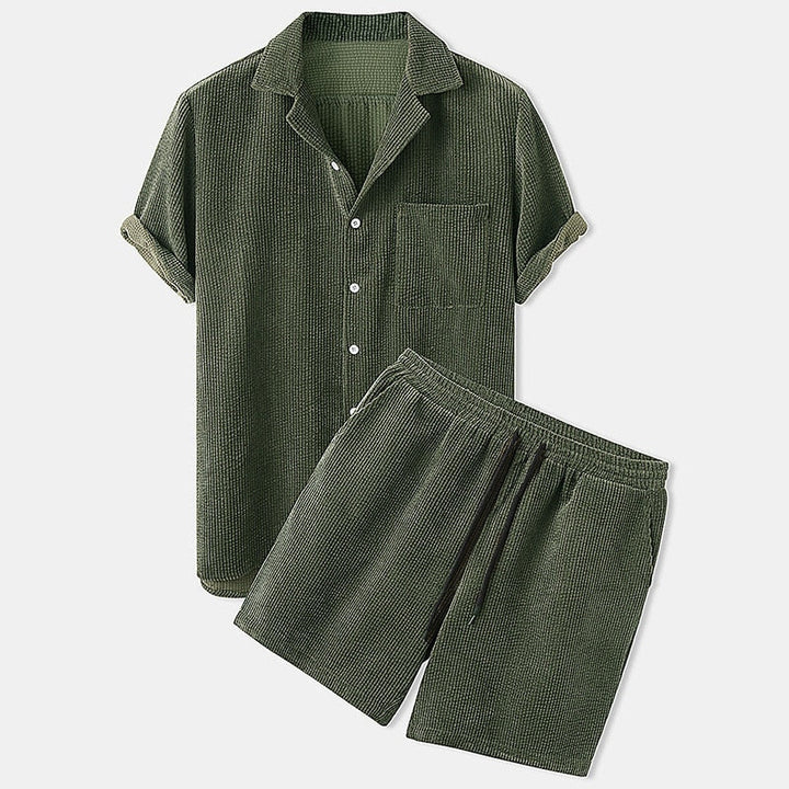 Ribbed Men’s Set – Shirt & Shorts, Breezy Comfort