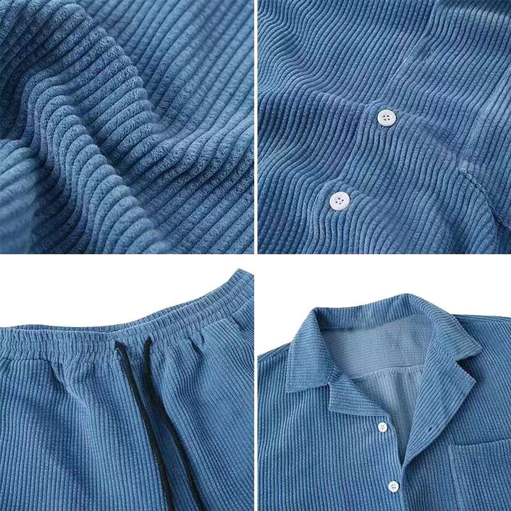 Ribbed Men’s Set – Shirt & Shorts, Breezy Comfort
