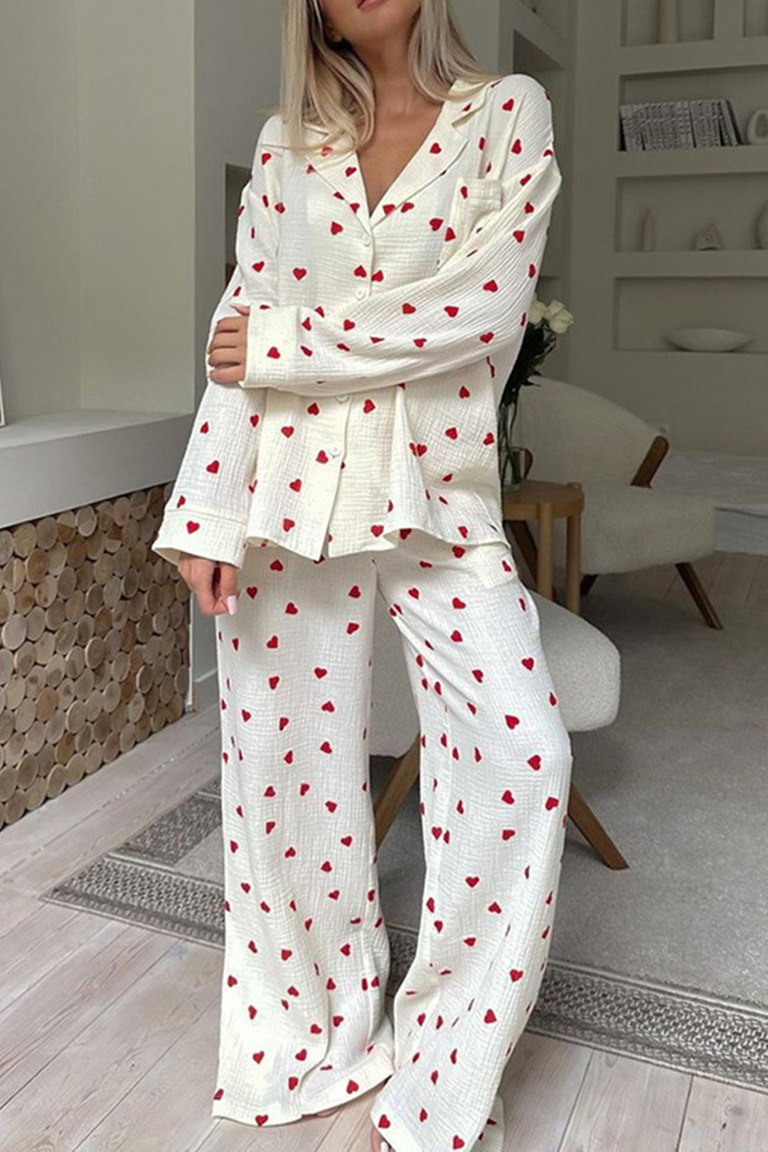 Women’s Two-Piece Lounge Set with Button Shirt and Pants