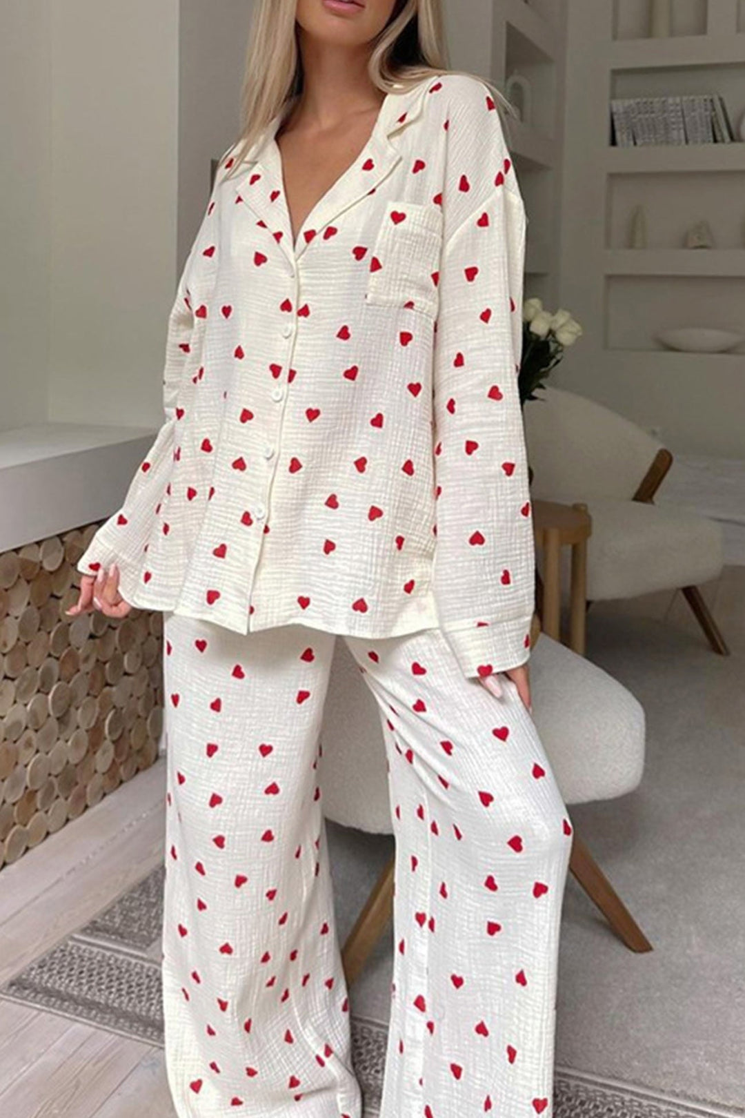 Women’s Two-Piece Lounge Set with Button Shirt and Pants