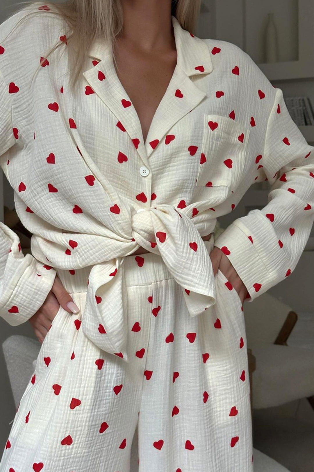 Women’s Two-Piece Lounge Set with Button Shirt and Pants
