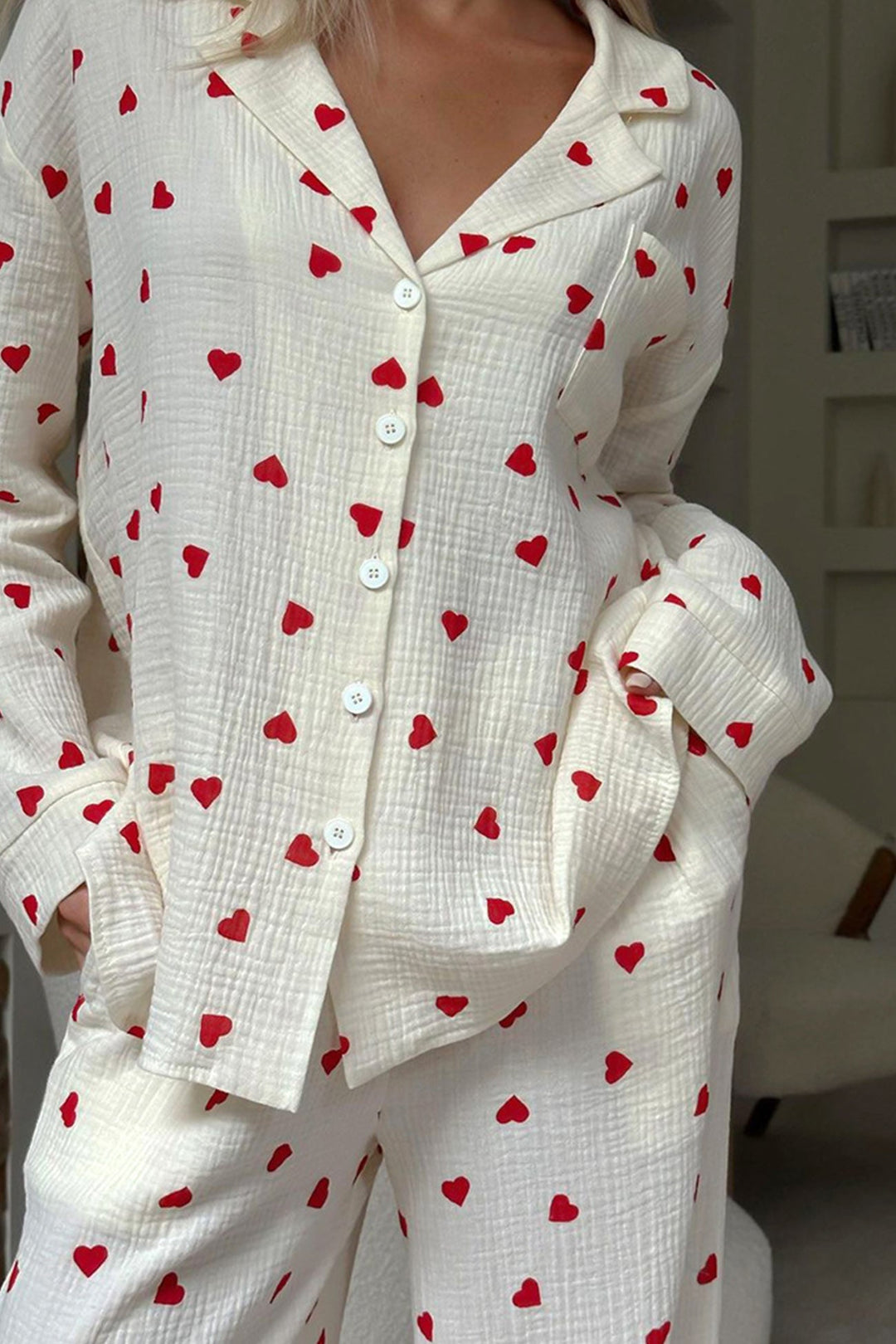 Soft Pajama Set with Heart Pattern for Cozy Evenings