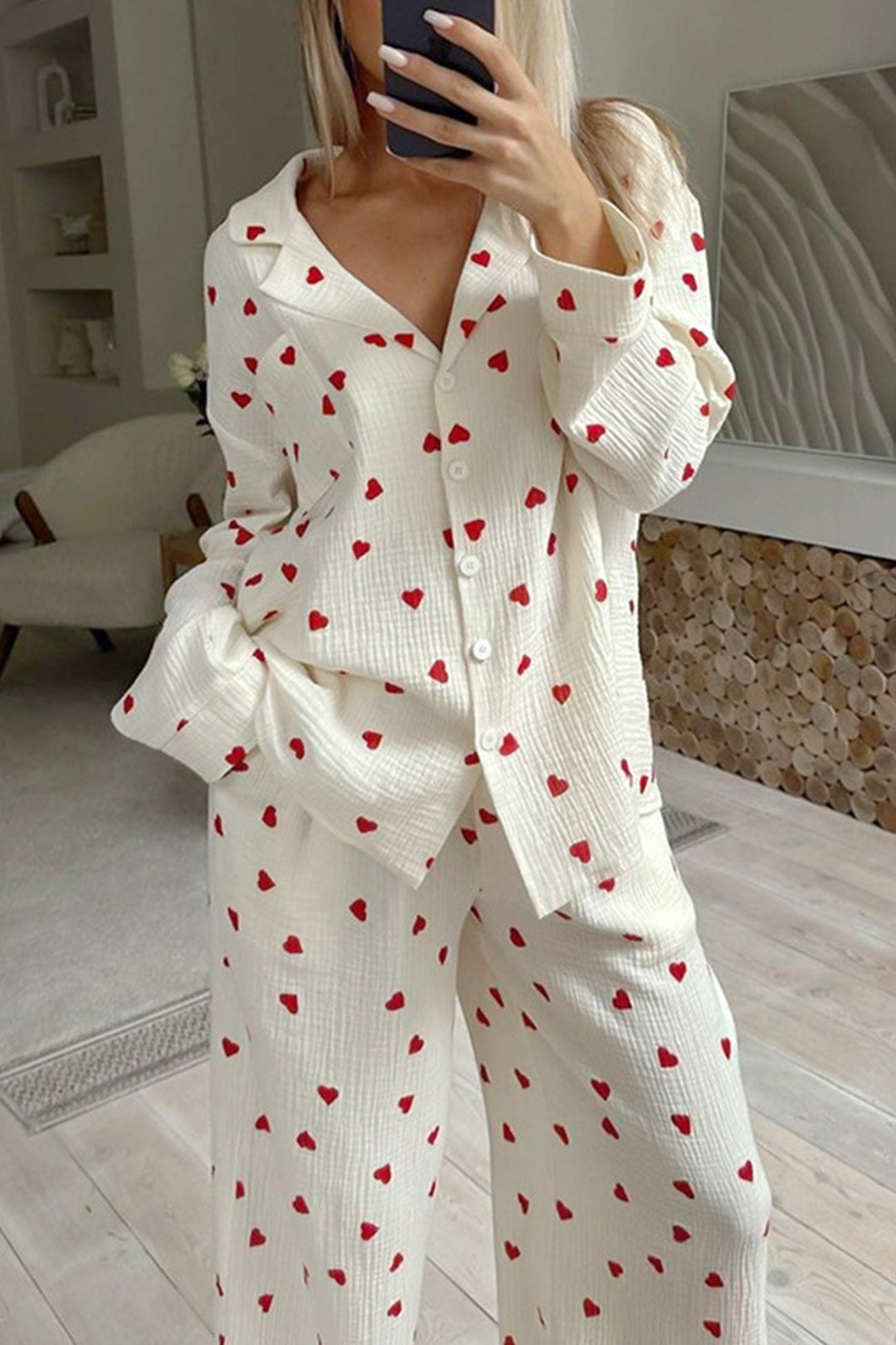 Soft Pajama Set with Heart Pattern for Cozy Evenings