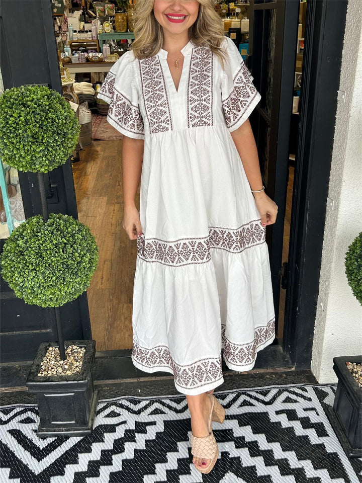 Rachel | Women’s Summer Boho V Neck Midi Dress