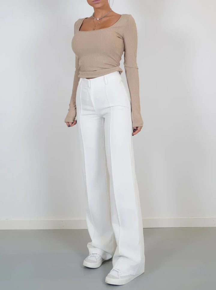 Women's Wide Leg Trousers - High Waist Tailored Seam Detail Palazzo Pants