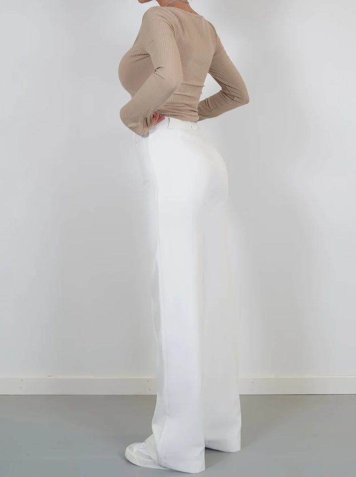 Women's Wide Leg Trousers - High Waist Tailored Seam Detail Palazzo Pants