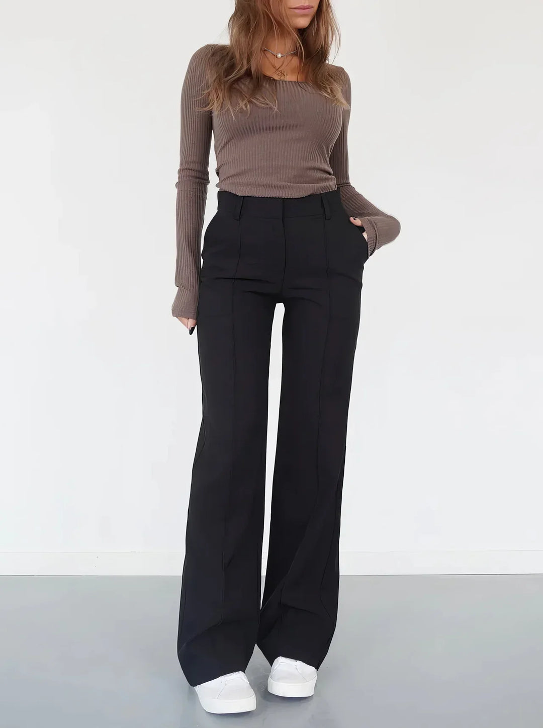 Women's Wide Leg Trousers - High Waist Tailored Seam Detail Palazzo Pants