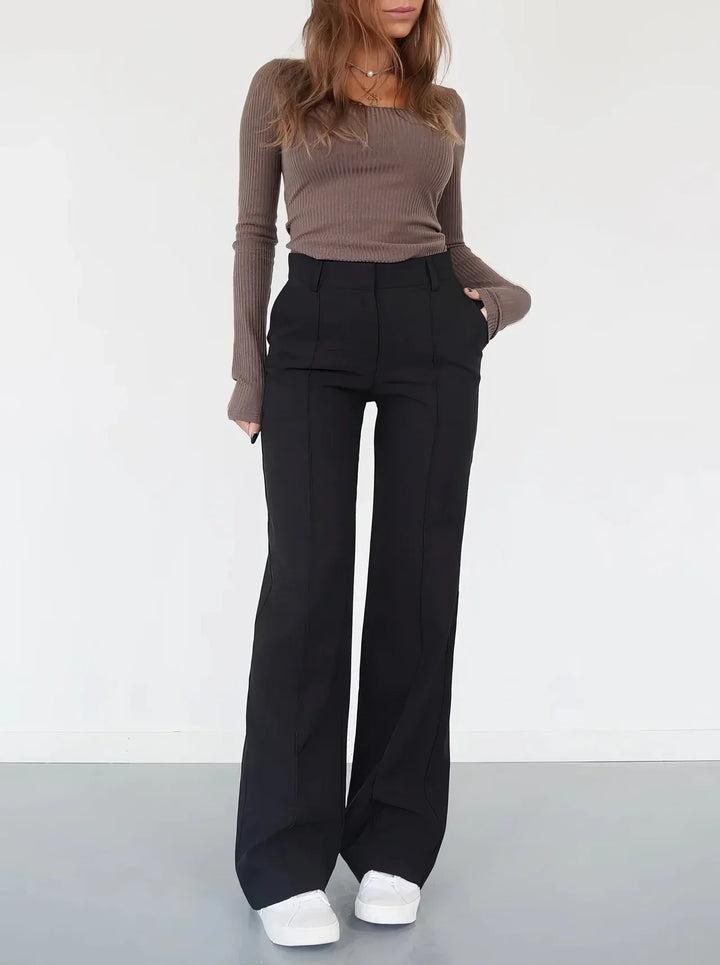 Women's Wide Leg Trousers - High Waist Tailored Seam Detail Palazzo Pants