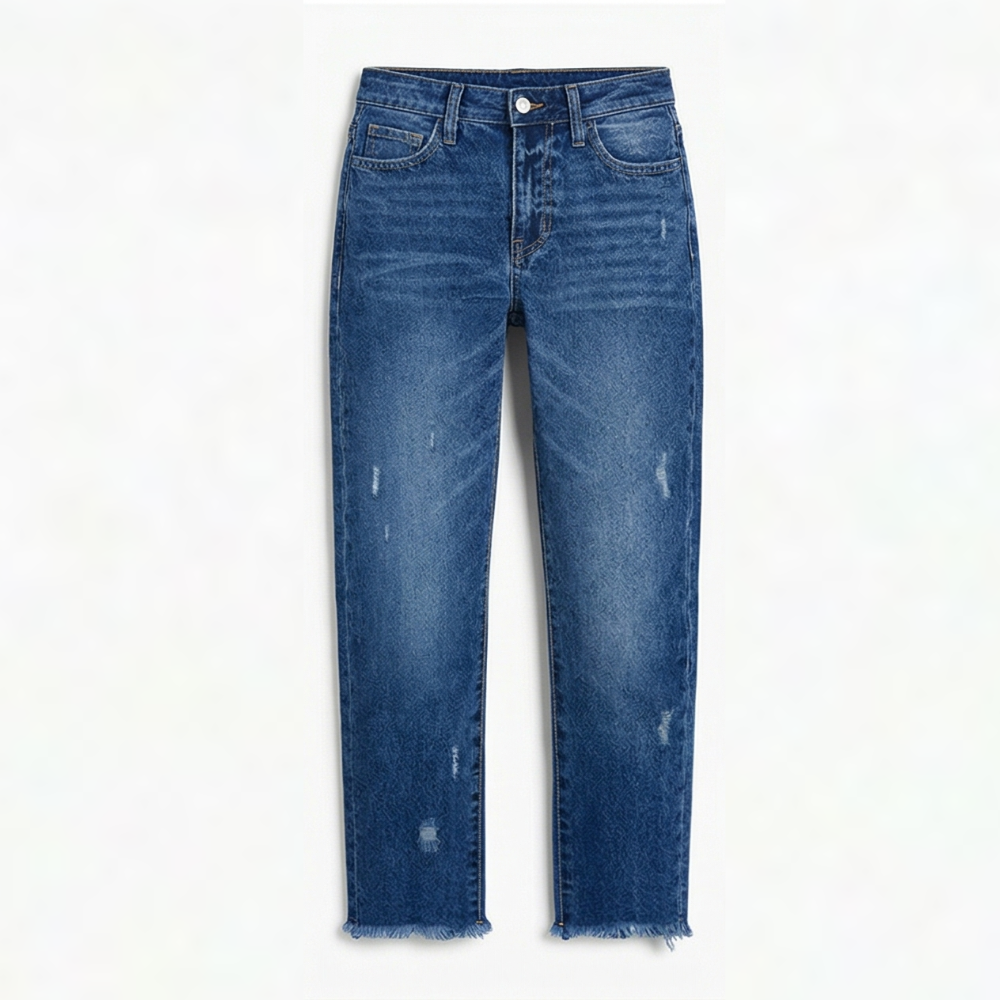 Vivara™ – Vintage-inspired Cropped Straight Leg Jeans with Fringes