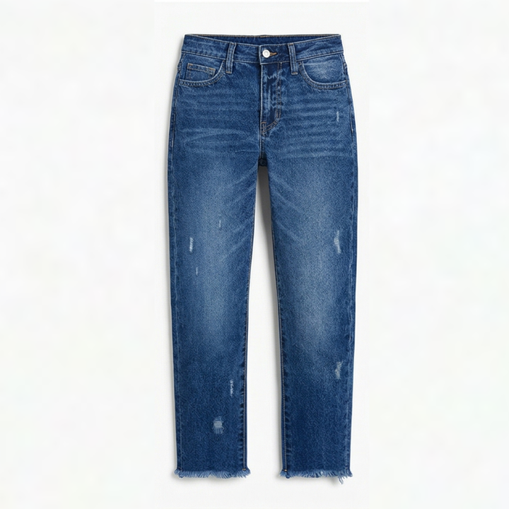 Vivara™ – Vintage-inspired Cropped Straight Leg Jeans with Fringes