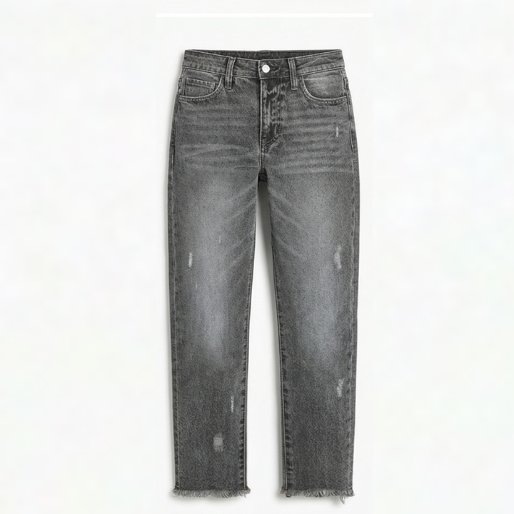 Vivara™ – Vintage-inspired Cropped Straight Leg Jeans with Fringes