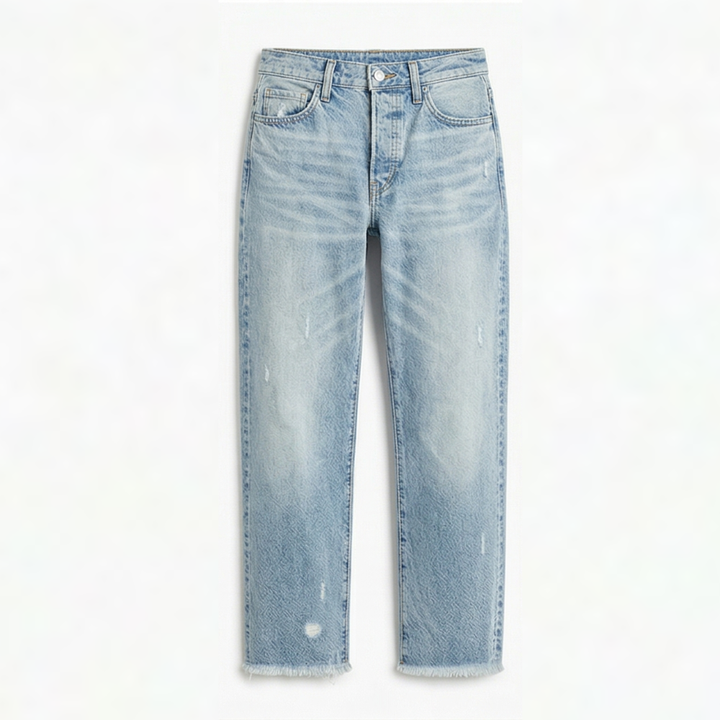 Vivara™ – Vintage-inspired Cropped Straight Leg Jeans with Fringes
