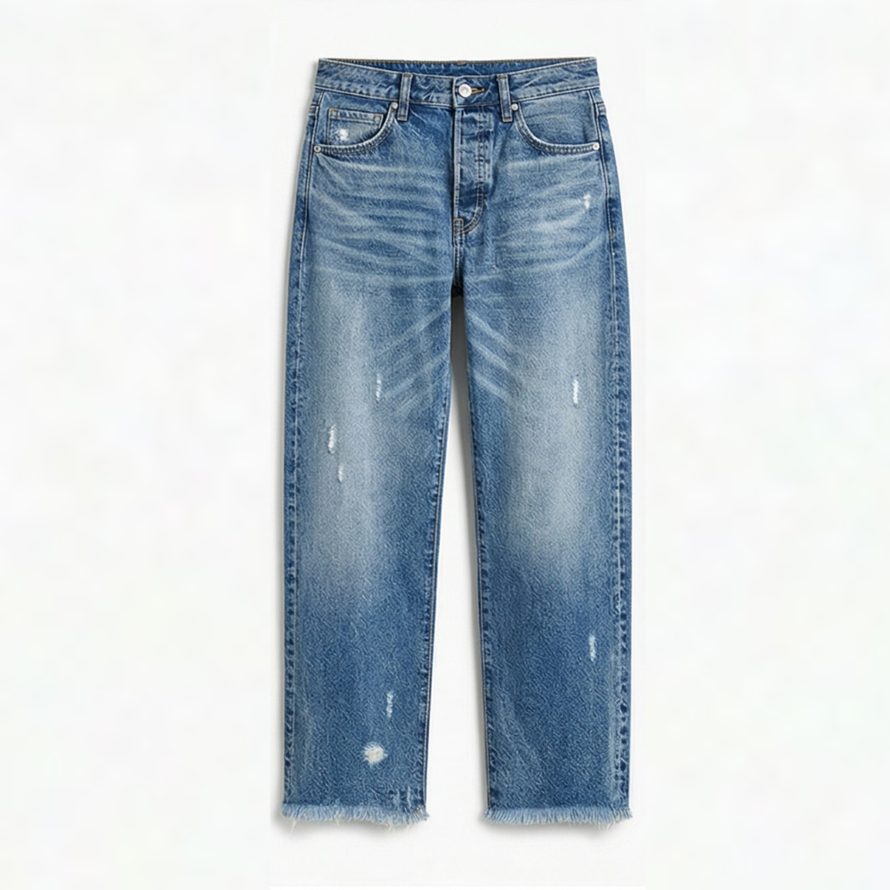 Vivara™ – Vintage-inspired Cropped Straight Leg Jeans with Fringes