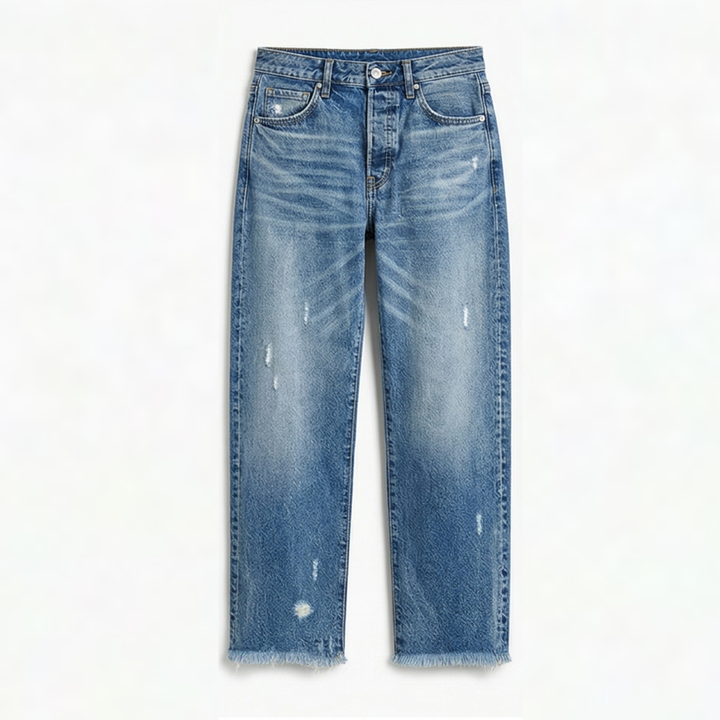 Vivara™ – Vintage-inspired Cropped Straight Leg Jeans with Fringes