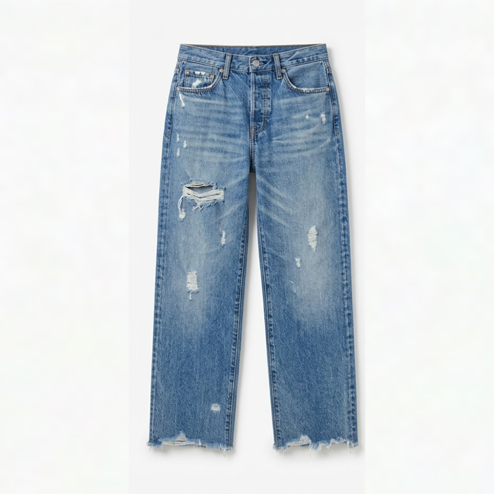 Vivara™ – Vintage-inspired Cropped Straight Leg Jeans with Fringes