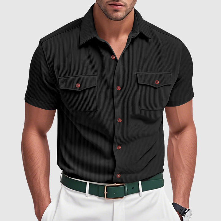 Men’s Short Sleeve Button-Up Shirt with Dual Chest Pockets