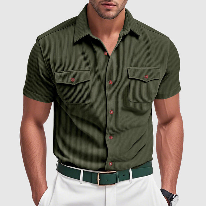Men’s Short Sleeve Button-Up Shirt with Dual Chest Pockets