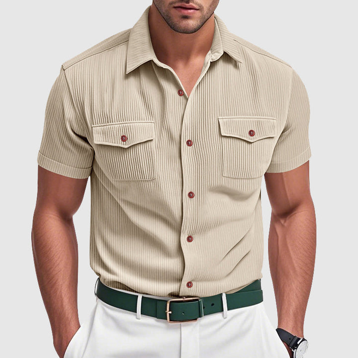 Men’s Short Sleeve Button-Up Shirt with Dual Chest Pockets